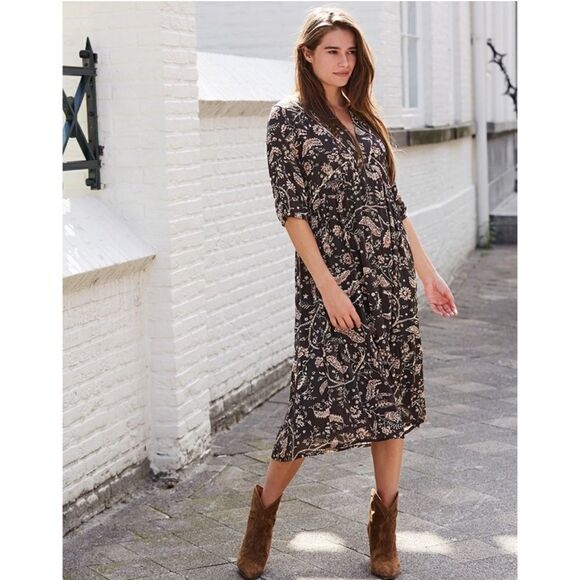 NEW ba&sh Cherry Printed Midi Dress Carbone Size Medium - Picture 2 of 14